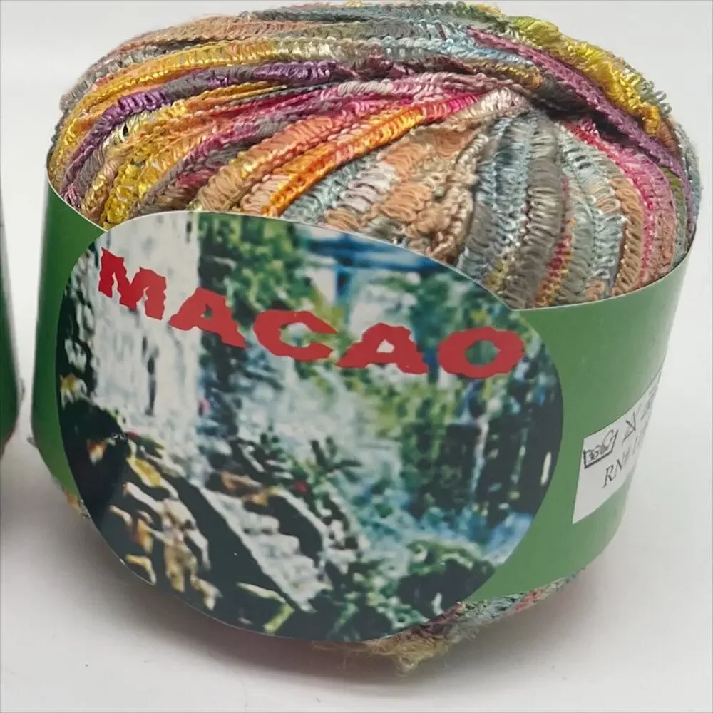 Lot of 2 Balls of Macao Ribbon Yarn Multicolor #511 Made in Italy Nylon Cotton